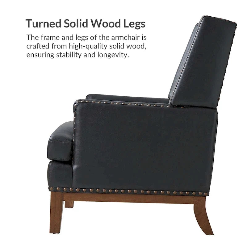 Lourdes Genuine Leather Armchair with Solid Wood Frame and Removable Seat Cushion by HULALA HOME