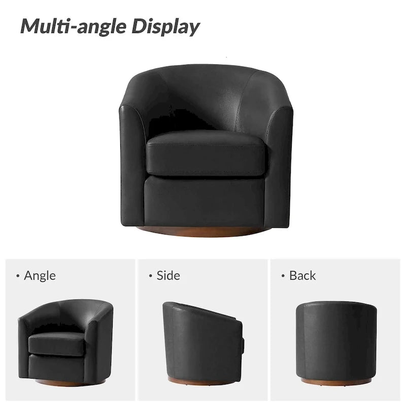 Althea Modern Genuine Leather Swivel Barrel Chair with Solid Wood Base By HULALA HOME
