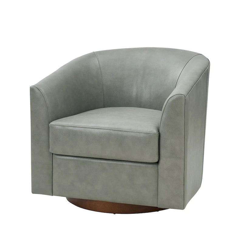 Althea Modern Genuine Leather Swivel Barrel Chair with Solid Wood Base By HULALA HOME