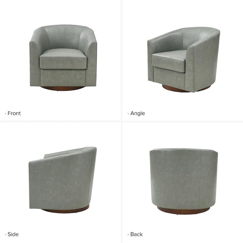 Althea Modern Genuine Leather Swivel Barrel Chair with Solid Wood Base By HULALA HOME