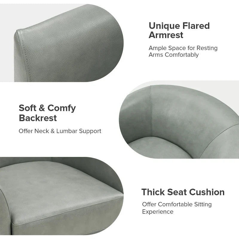Althea Modern Genuine Leather Swivel Barrel Chair with Solid Wood Base By HULALA HOME