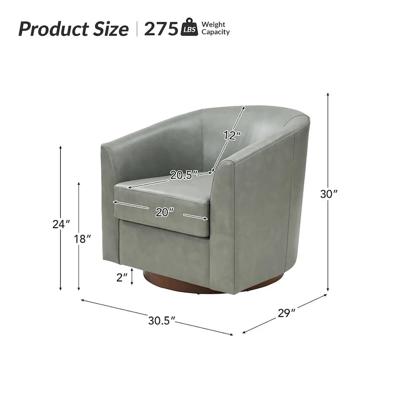 Althea Modern Genuine Leather Swivel Barrel Chair with Solid Wood Base By HULALA HOME