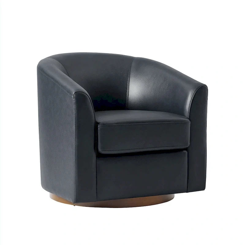 Althea Modern Genuine Leather Swivel Barrel Chair with Solid Wood Base By HULALA HOME