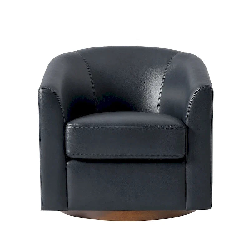 Althea Modern Genuine Leather Swivel Barrel Chair with Solid Wood Base By HULALA HOME