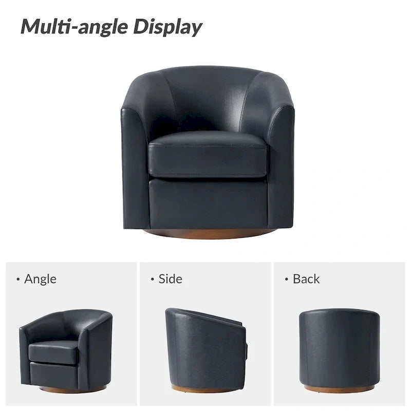 Althea Modern Genuine Leather Swivel Barrel Chair with Solid Wood Base By HULALA HOME