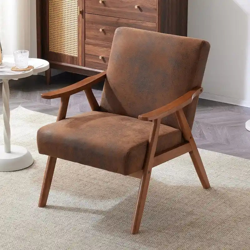 VINGLI Fauteuil de salon rembourré, style moderne rétro du milieu du siècle, fauteuil d'appoint en tissu avec structure en bois robuste