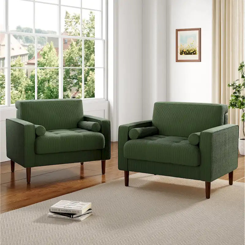 2 Fauteuils d'appoint modernes en velours côtelé à accoudoirs larges