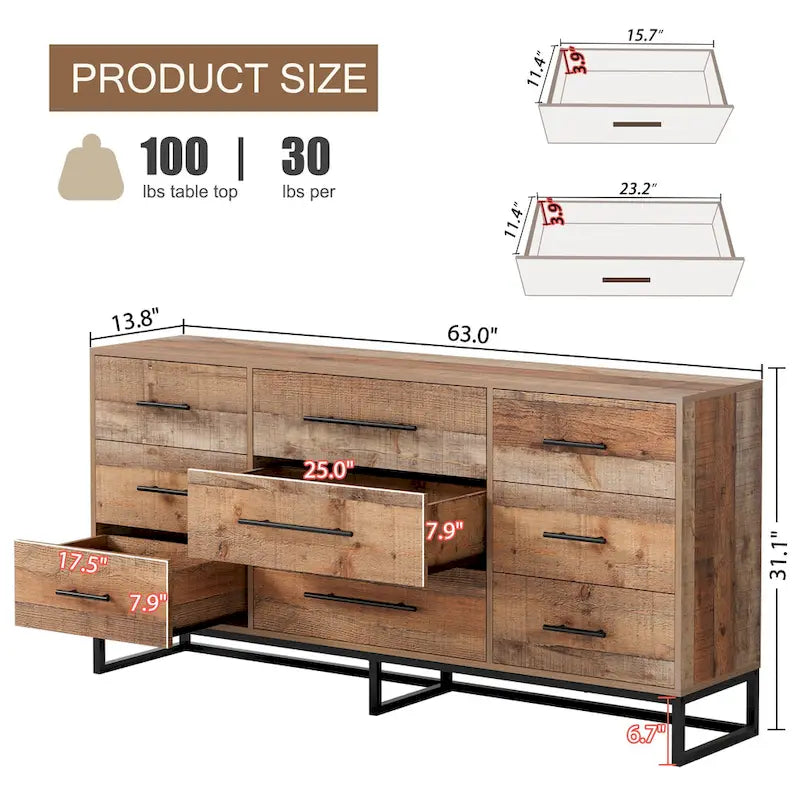 Commode de Rangement à 9 Tiroirs Meuble Organisateur Rétro