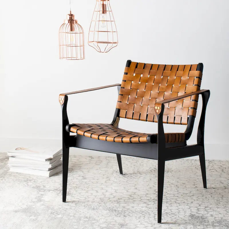 SAFAVIEH Couture Zenica Leather Safari Chair - 24.5 W x 30 L x 30 H - 25W x 30D x 30H