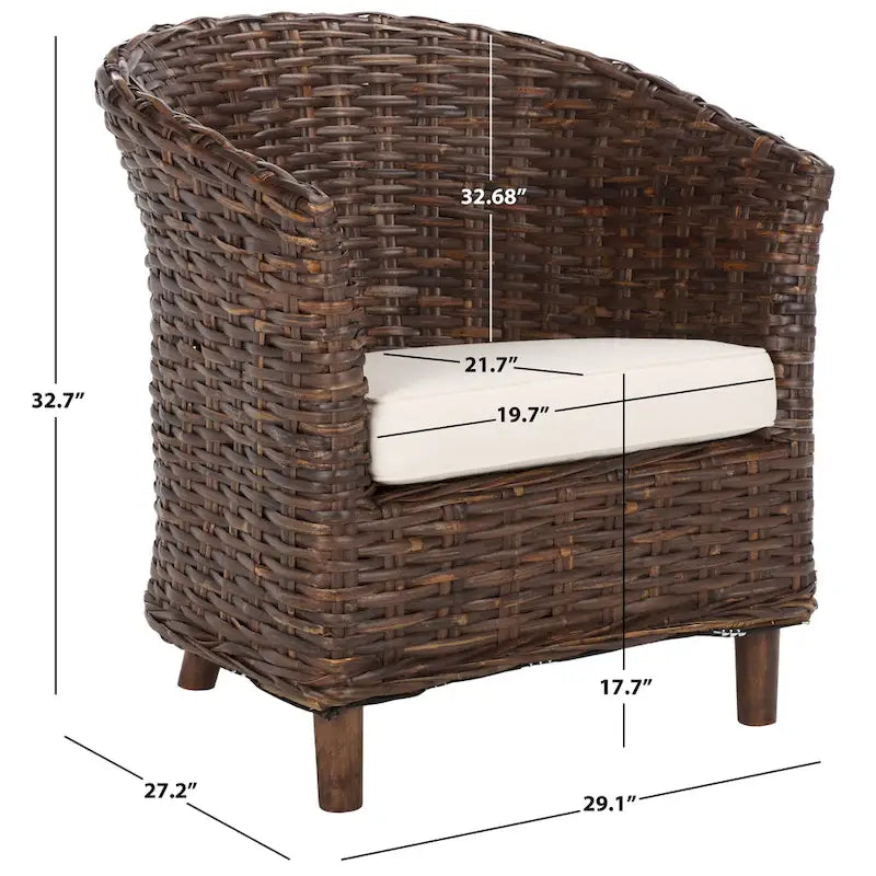 Fauteuil tonneau SAFAVIEH Charla en rotin avec coussin – 29,1 x 27,2 x 32,7 – 29 la. x 27 prof. x 33 h.