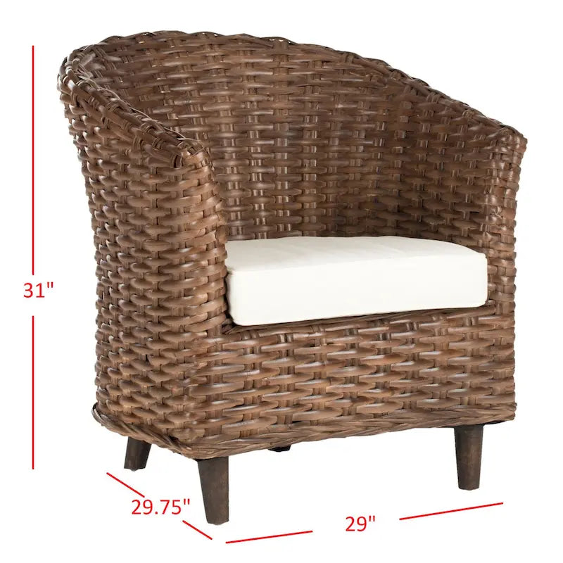 Fauteuil tonneau SAFAVIEH Charla en rotin avec coussin – 29,1 x 27,2 x 32,7 – 29 la. x 27 prof. x 33 h.