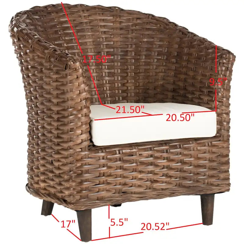 Fauteuil tonneau SAFAVIEH Charla en rotin avec coussin – 29,1 x 27,2 x 32,7 – 29 la. x 27 prof. x 33 h.