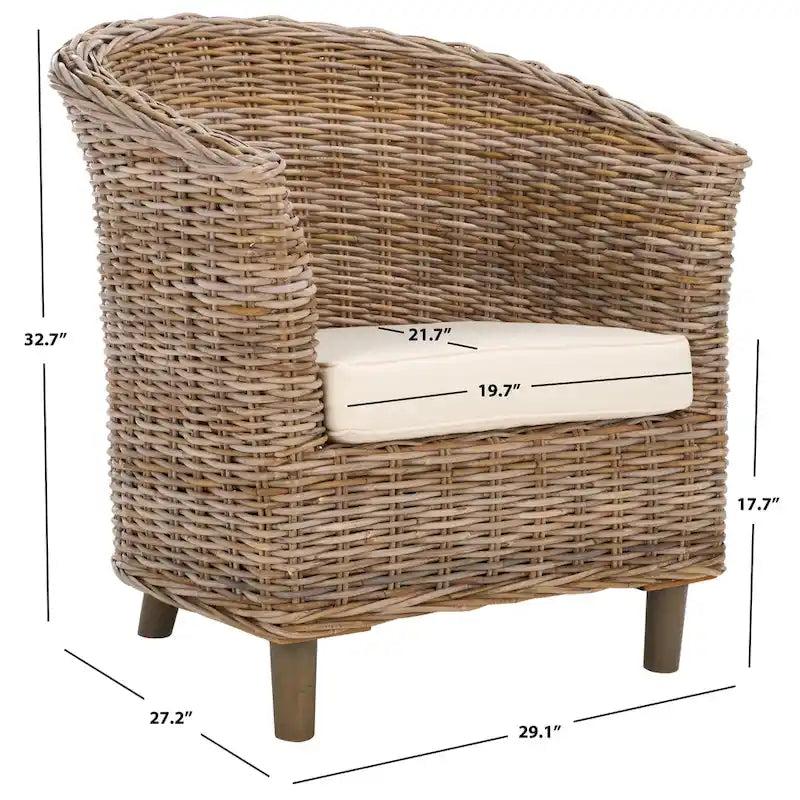 Fauteuil tonneau SAFAVIEH Charla en rotin avec coussin – 29,1 x 27,2 x 32,7 – 29 la. x 27 prof. x 33 h.