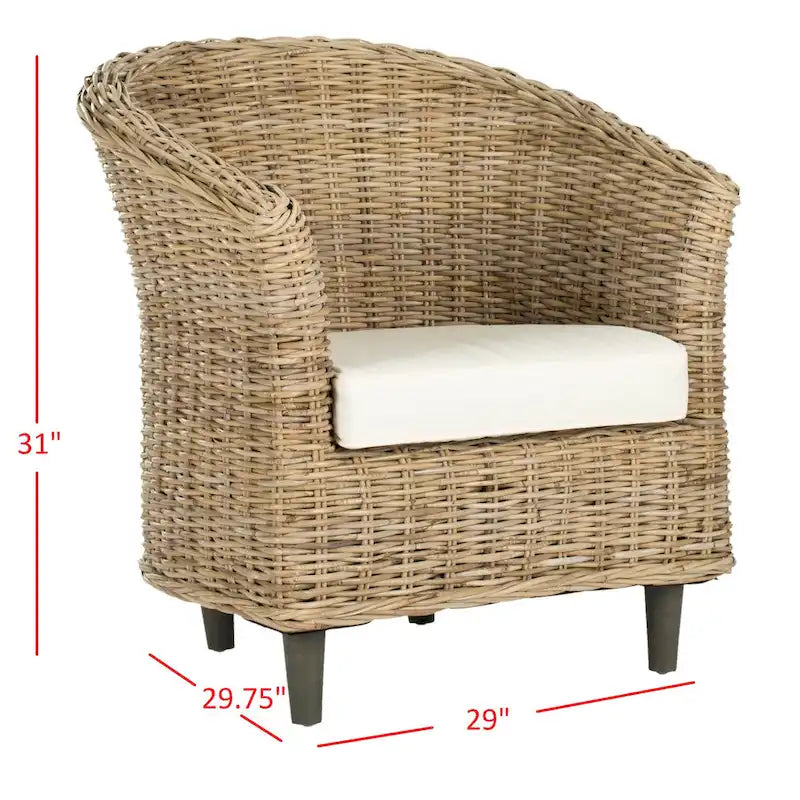 Fauteuil tonneau SAFAVIEH Charla en rotin avec coussin – 29,1 x 27,2 x 32,7 – 29 la. x 27 prof. x 33 h.