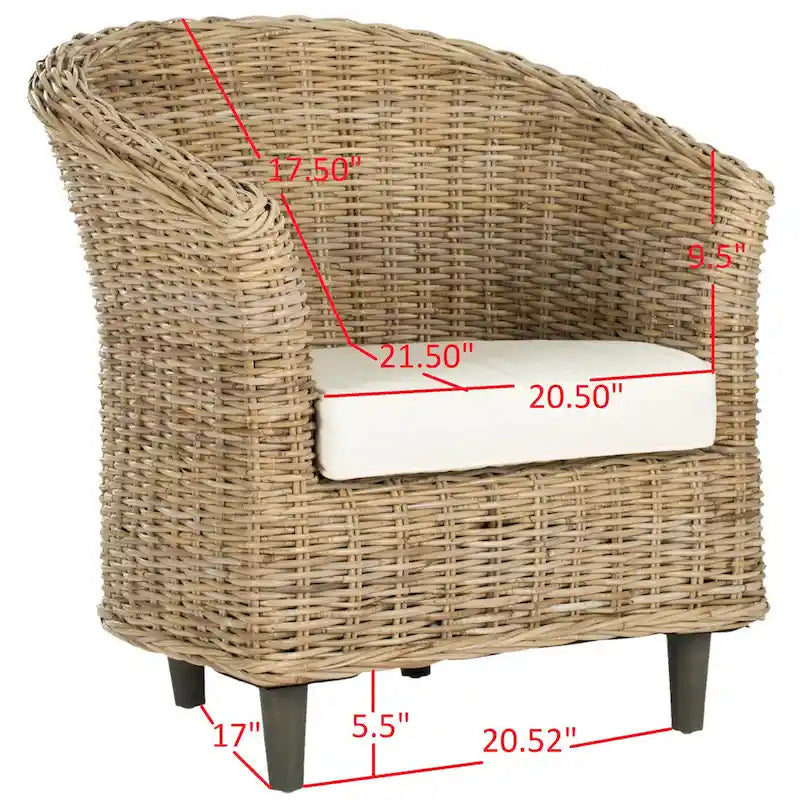 Fauteuil tonneau SAFAVIEH Charla en rotin avec coussin – 29,1 x 27,2 x 32,7 – 29 la. x 27 prof. x 33 h.
