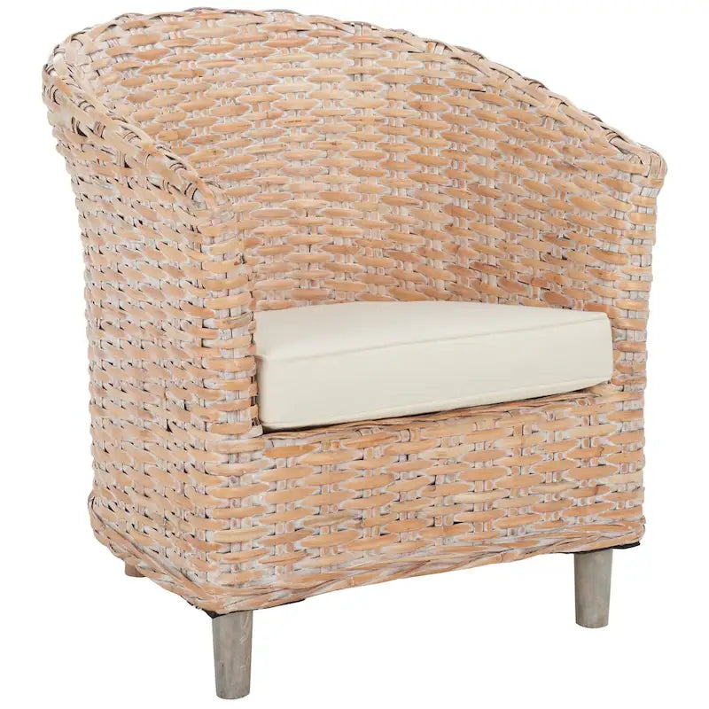 Fauteuil tonneau SAFAVIEH Charla en rotin avec coussin – 29,1 x 27,2 x 32,7 – 29 la. x 27 prof. x 33 h.