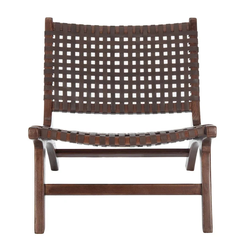 SAFAVIEH Theodora Leather Woven Accent Chair - 25.2 W x 31.5 L x 26.8 H - 25Wx31Dx27H