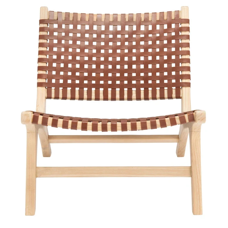 SAFAVIEH Theodora Leather Woven Accent Chair - 25.2 W x 31.5 L x 26.8 H - 25Wx31Dx27H