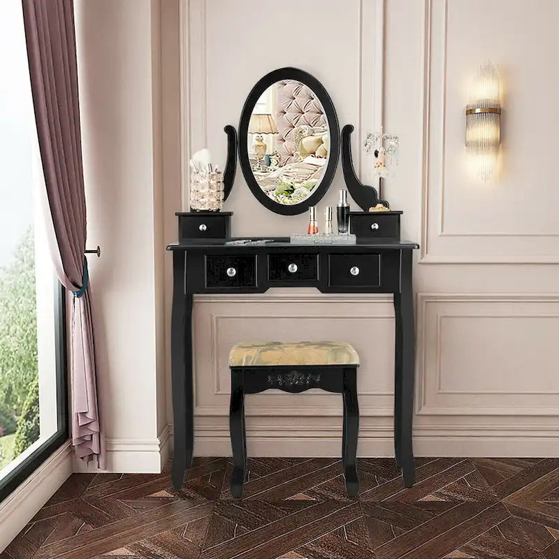 Costway Toeletta Tavolo da Trucco 5 Sgabelli per Trucco