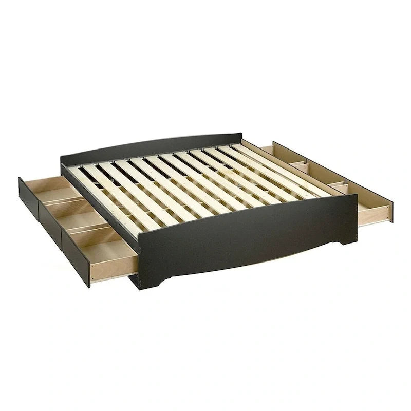 Struttura letto King Size in legno nero con cassetti contenitori