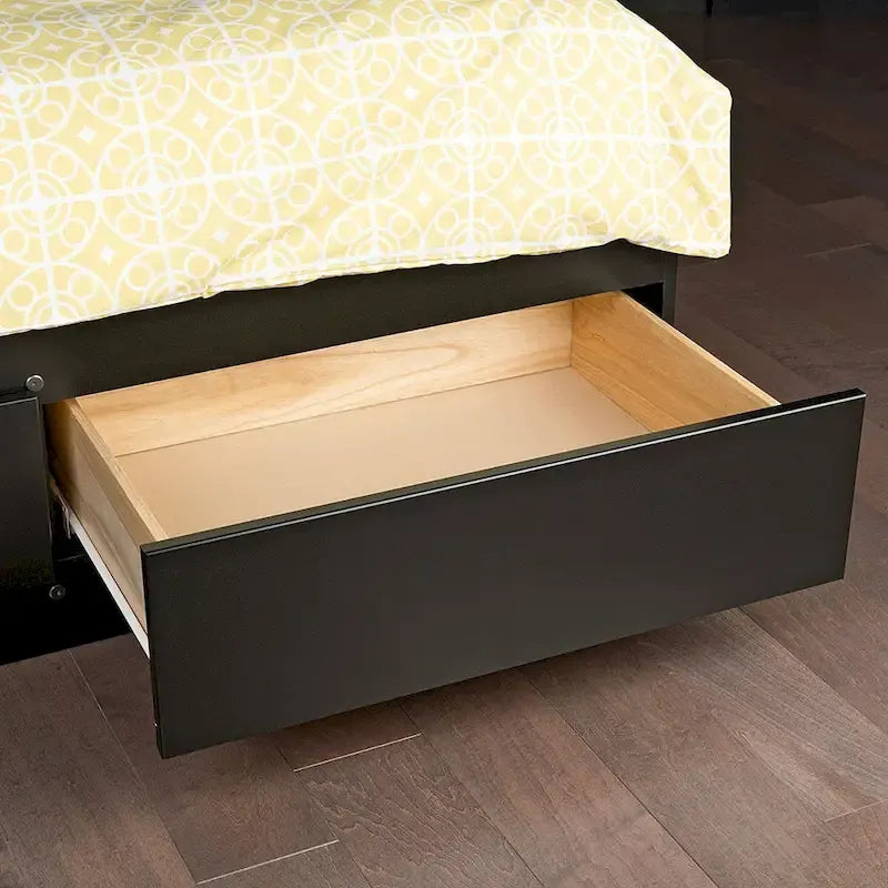 Struttura letto King Size in legno nero con cassetti contenitori