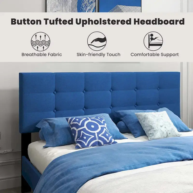 Costway Letto Imbottito Matrimoniale con Piattaforma e Base per Materasso con Bottoni
