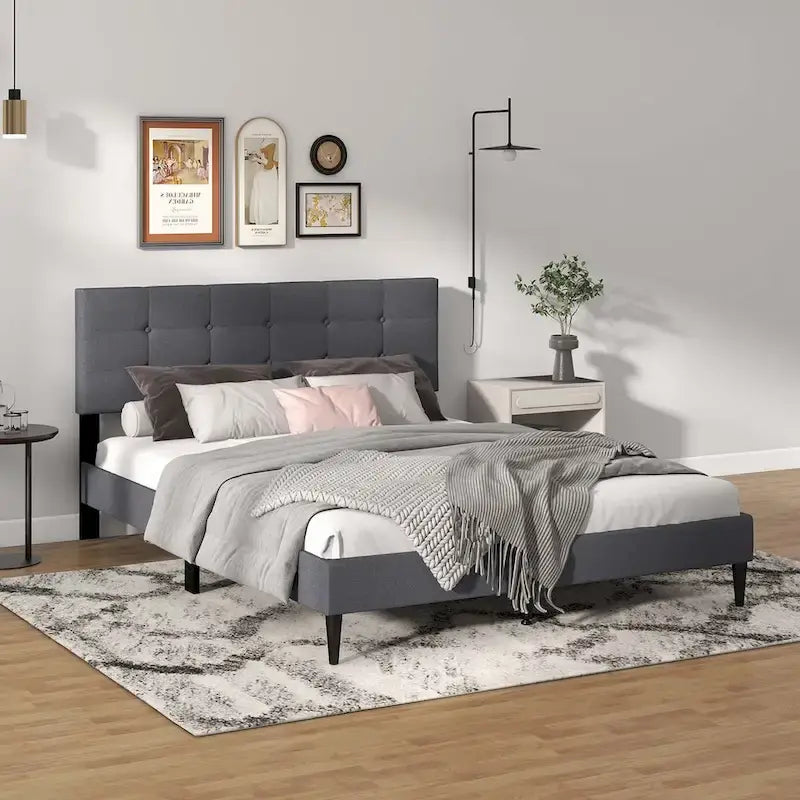 Costway Letto Imbottito Matrimoniale con Piattaforma e Base per Materasso con Bottoni