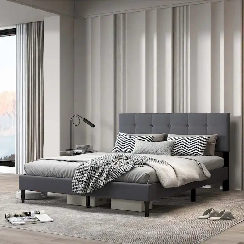 Costway Letto Imbottito Matrimoniale con Piattaforma e Base per Materasso con Bottoni