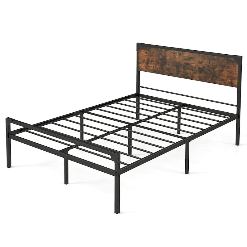 Letto a piattaforma Costway matrimoniale/queen con testiera e pediera rustiche