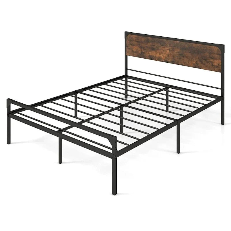 Letto a piattaforma Costway matrimoniale/queen con testiera e pediera rustiche