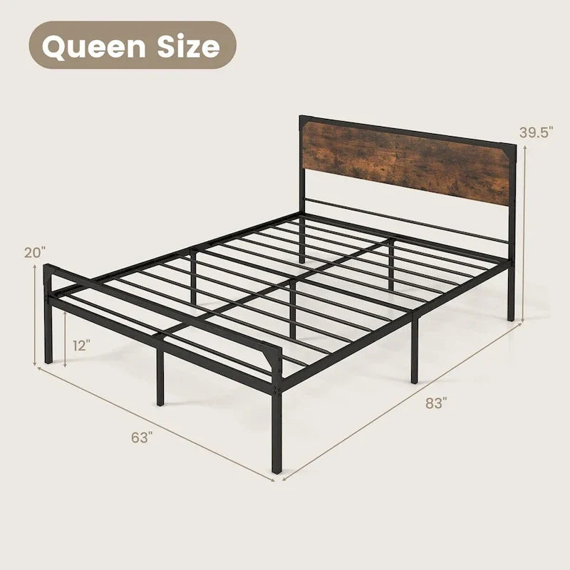 Letto a piattaforma Costway matrimoniale/queen con testiera e pediera rustiche