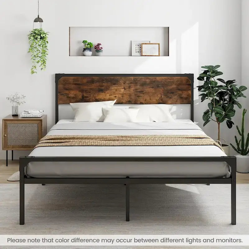 Letto a piattaforma Costway matrimoniale/queen con testiera e pediera rustiche