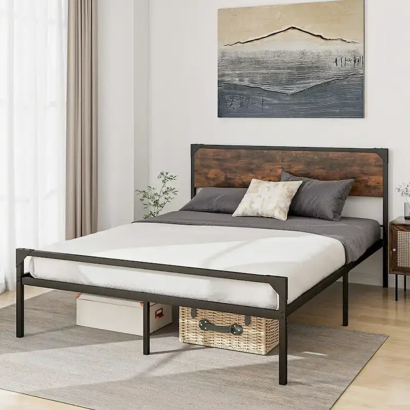 Letto a piattaforma Costway matrimoniale/queen con testiera e pediera rustiche