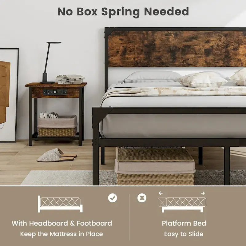 Letto a piattaforma Costway matrimoniale/queen con testiera e pediera rustiche