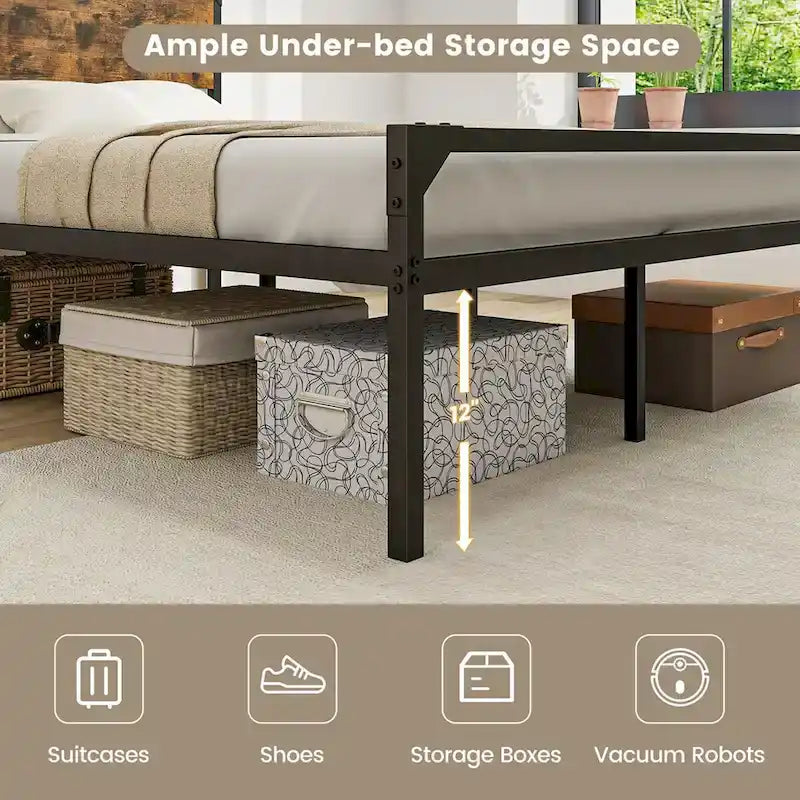 Letto a piattaforma Costway matrimoniale/queen con testiera e pediera rustiche