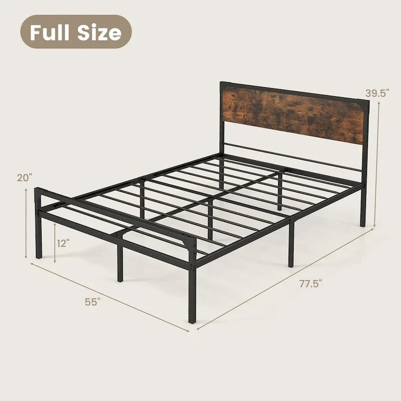 Letto a piattaforma Costway matrimoniale/queen con testiera e pediera rustiche