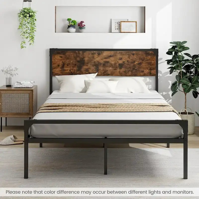 Letto a piattaforma Costway matrimoniale/queen con testiera e pediera rustiche