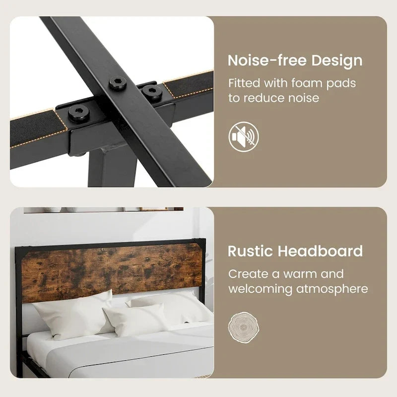 Letto a piattaforma Costway matrimoniale/queen con testiera e pediera rustiche