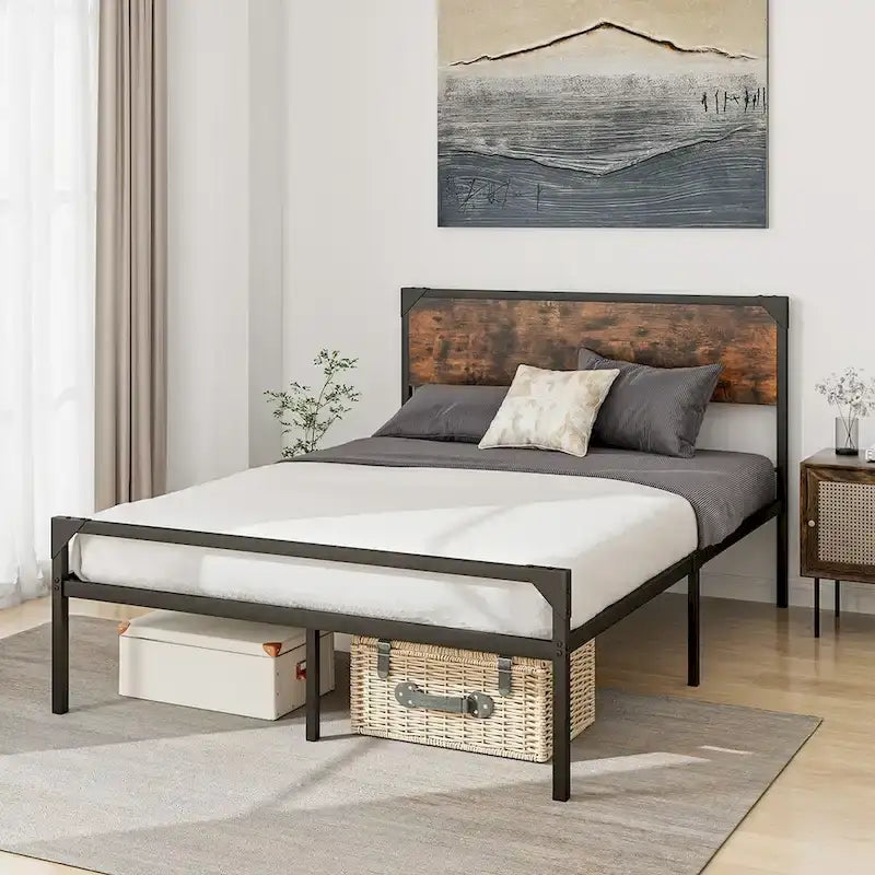 Letto a piattaforma Costway matrimoniale/queen con testiera e pediera rustiche