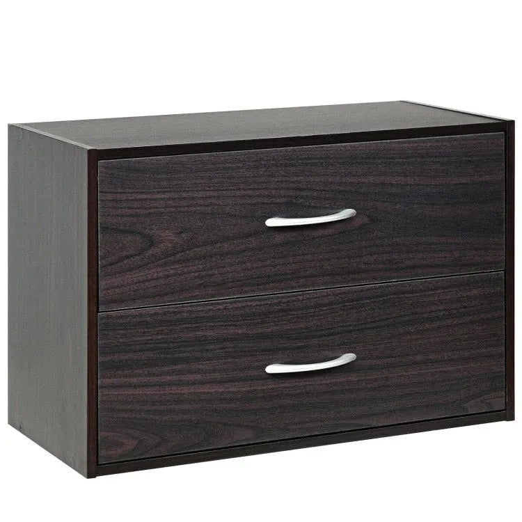 Commode de rangement horizontale empilable à 2 tiroirs avec poignées