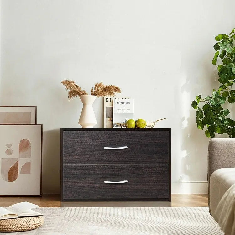 Commode de rangement horizontale empilable à 2 tiroirs avec poignées