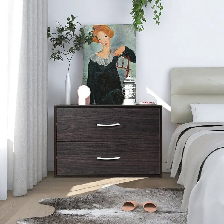 Commode de rangement horizontale empilable à 2 tiroirs avec poignées