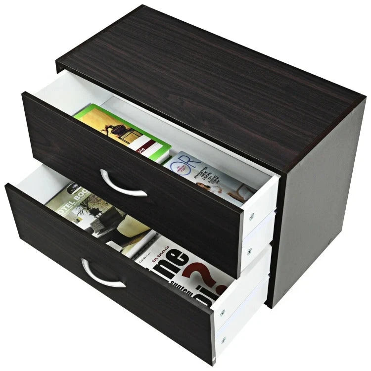 Commode de rangement horizontale empilable à 2 tiroirs avec poignées