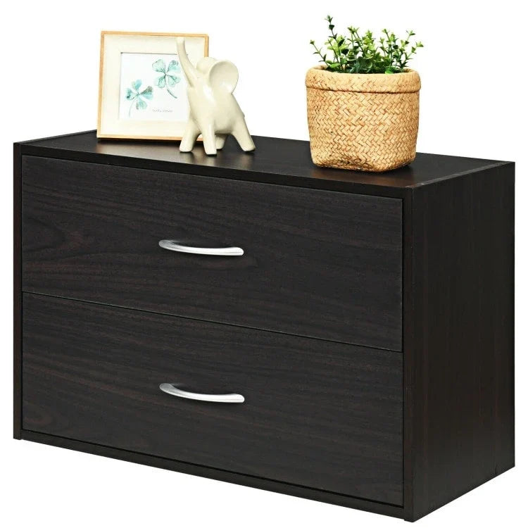 Commode de rangement horizontale empilable à 2 tiroirs avec poignées