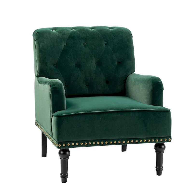 Fauteuil club capitonné Geltrude de HULALA HOME, de style transitionnel, avec pieds tournés en bois