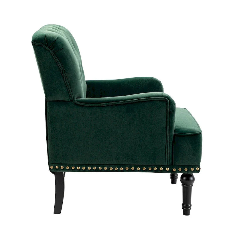 Geltrude Transitional Upholstered Button Tufted Club Chair with turned wooden Legs by HULALA HOME