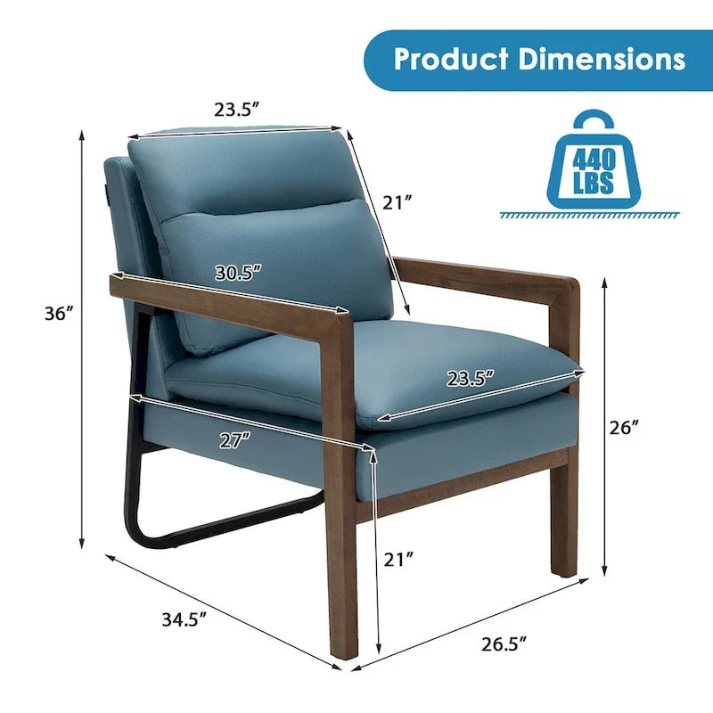 Costway Fauteuil d'appoint moderne avec pieds en bois d'hévéa – 34,5 x 26,5 x 36