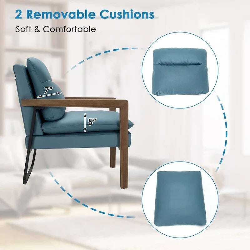 Costway Fauteuil d'appoint moderne avec pieds en bois d'hévéa – 34,5 x 26,5 x 36