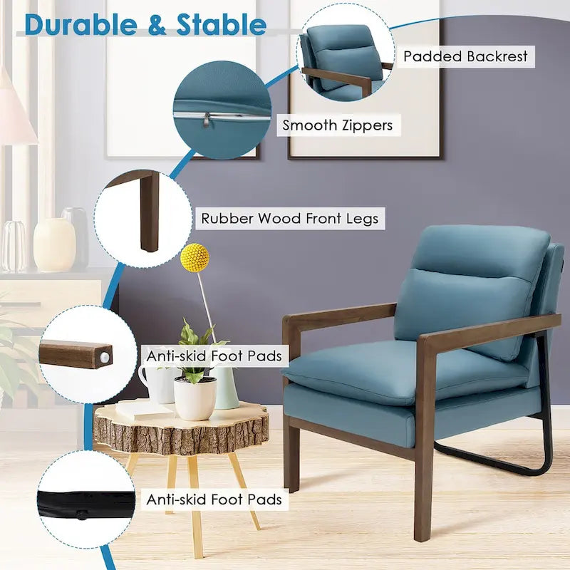 Costway Fauteuil d'appoint moderne avec pieds en bois d'hévéa – 34,5 x 26,5 x 36