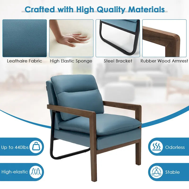 Costway Fauteuil d'appoint moderne avec pieds en bois d'hévéa – 34,5 x 26,5 x 36